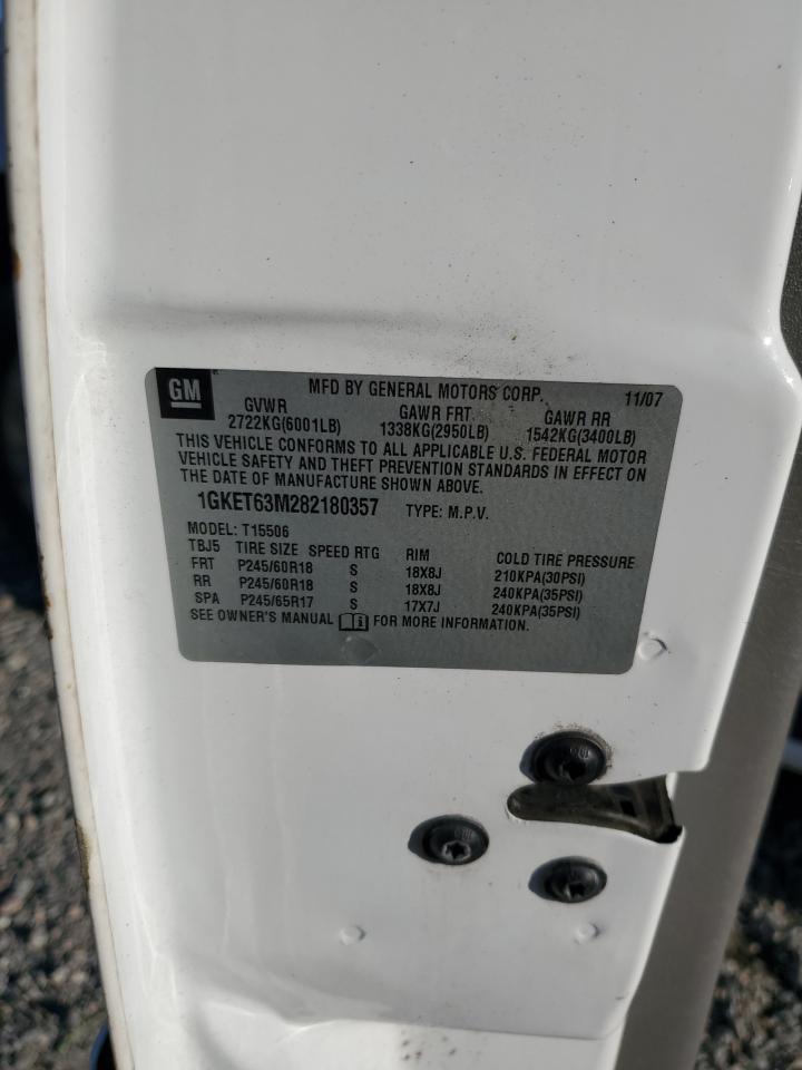 2008 GMC Envoy Denali VIN: 1GKET63M282180357 Lot: 84815135