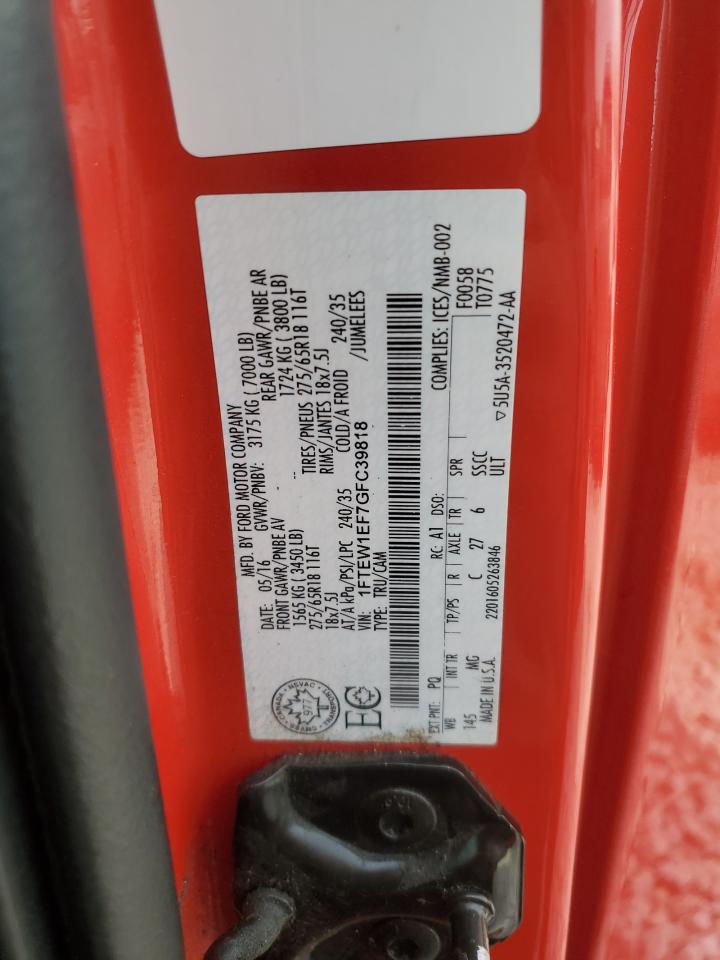 2016 Ford F150 Supercrew VIN: 1FTEW1EF7GFC39818 Lot: 84414935