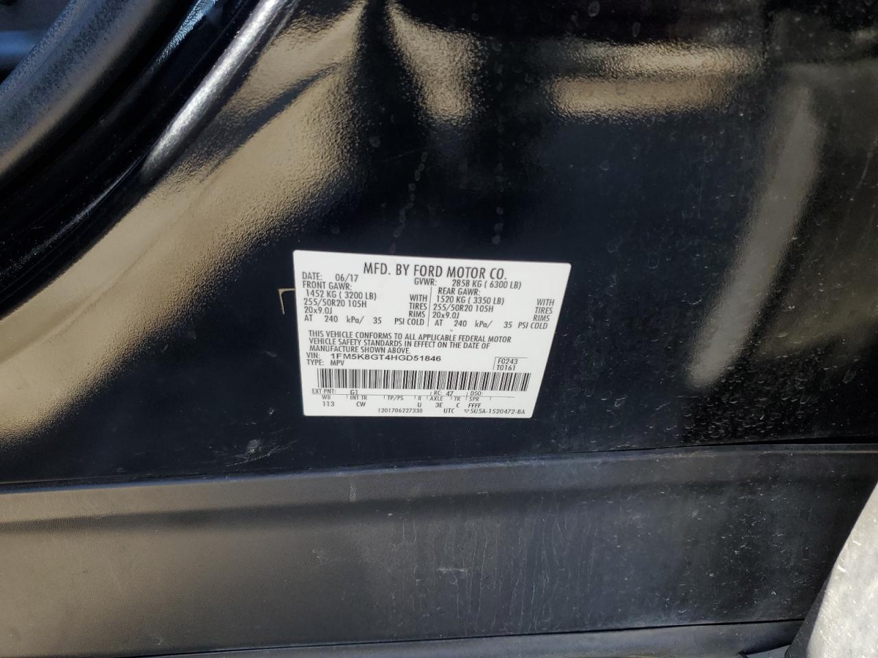 2017 Ford Explorer Sport VIN: 1FM5K8GT4HGD51846 Lot: 85940995