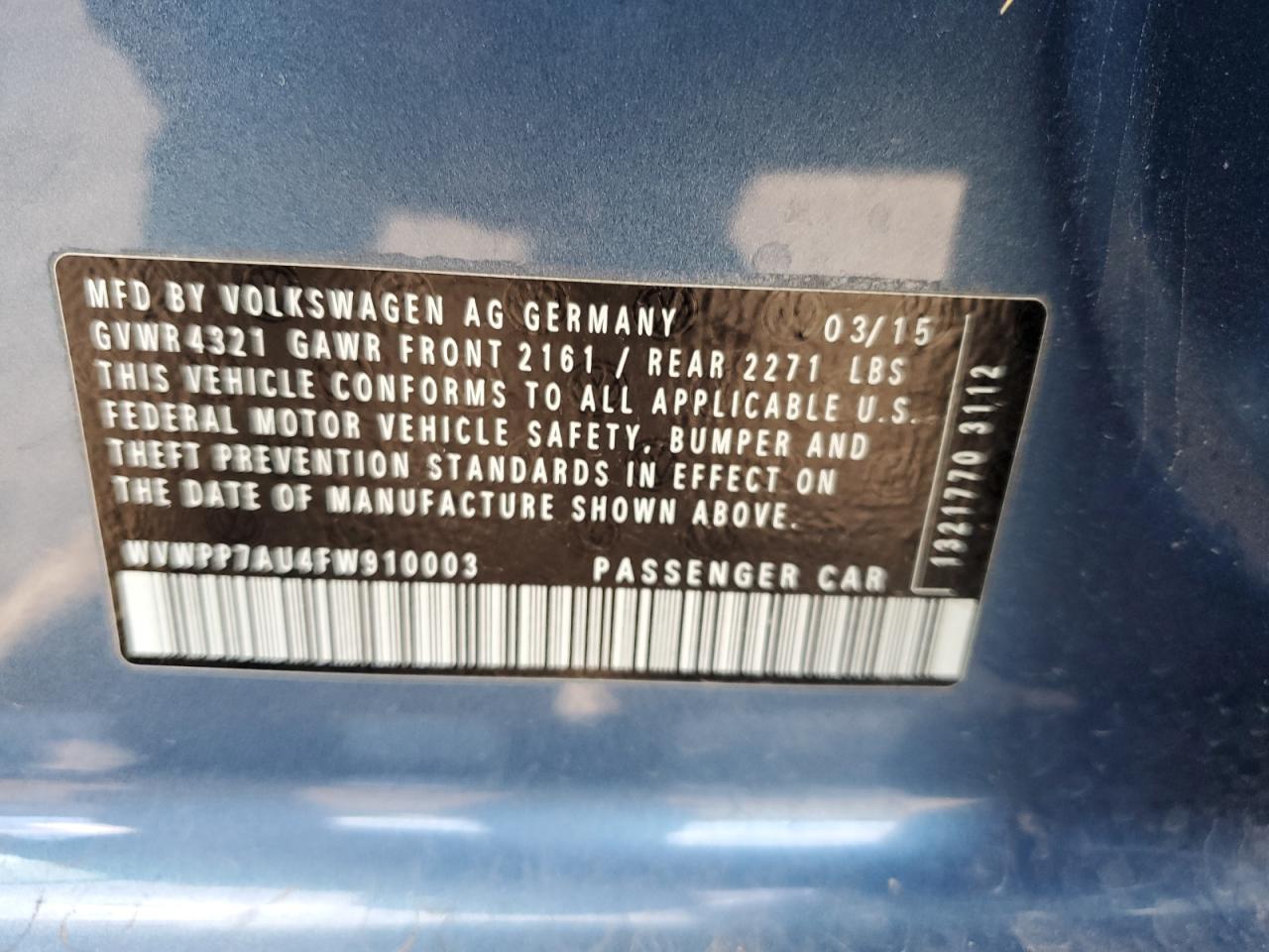 2015 Volkswagen E-Golf Sel Premium VIN: WVWPP7AU4FW910003 Lot: 87371215