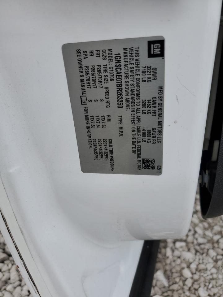 2011 Chevrolet Tahoe C1500 Ls VIN: 1GNSCAE07BR263350 Lot: 85188265