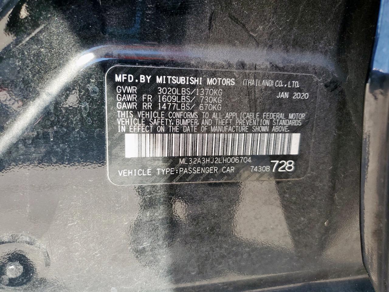 2020 Mitsubishi Mirage Es VIN: ML32A3HJ2LH006704 Lot: 82416555