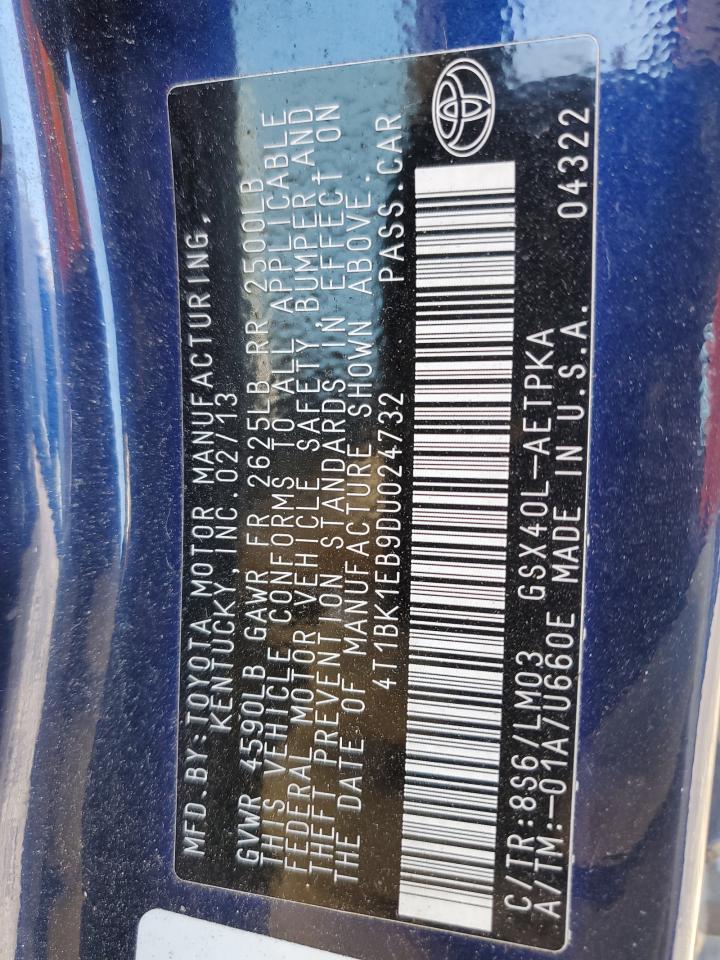 2013 Toyota Avalon Base VIN: 4T1BK1EB9DU024732 Lot: 85722195