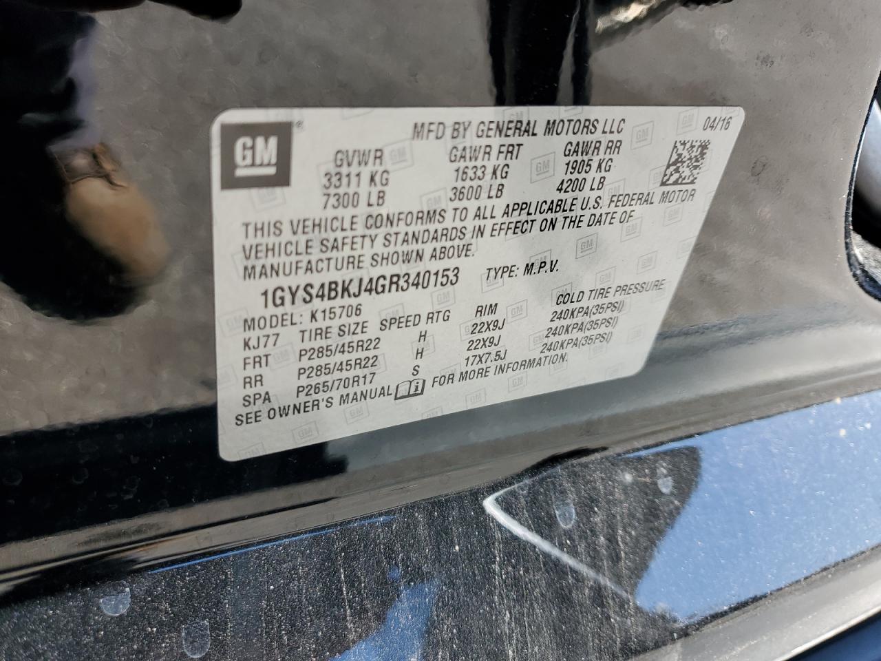 2016 Cadillac Escalade Luxury VIN: 1GYS4BKJ4GR340153 Lot: 87466325