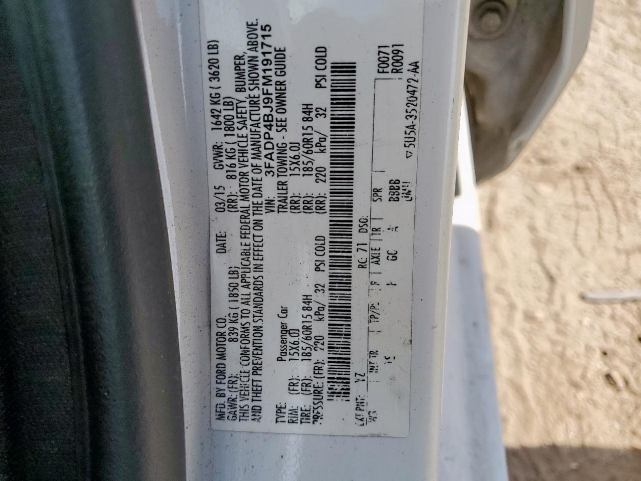 2015 Ford Fiesta Se VIN: 3FADP4BJ9FM191715 Lot: 85343985