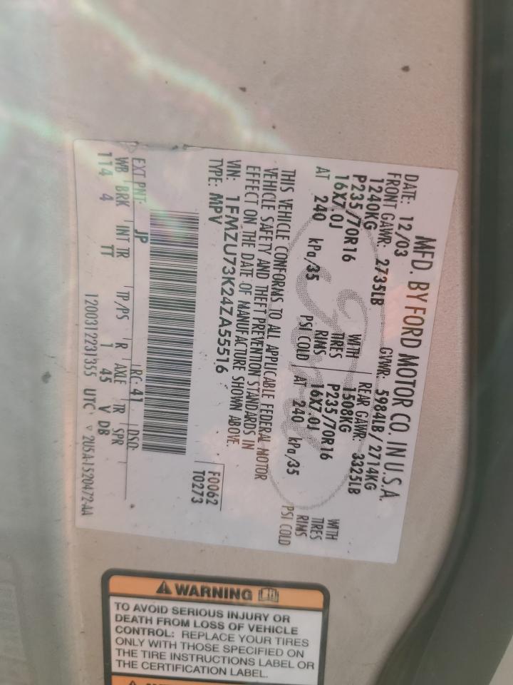 2004 Ford Explorer Xlt VIN: 1FMZU73K24ZA55516 Lot: 90580335