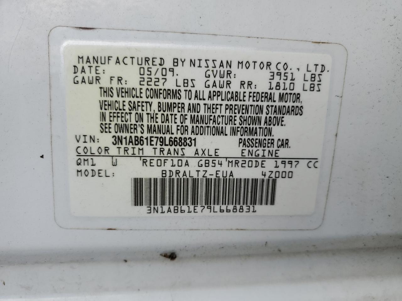 2009 Nissan Sentra 2.0 VIN: 3N1AB61E79L668831 Lot: 85481345