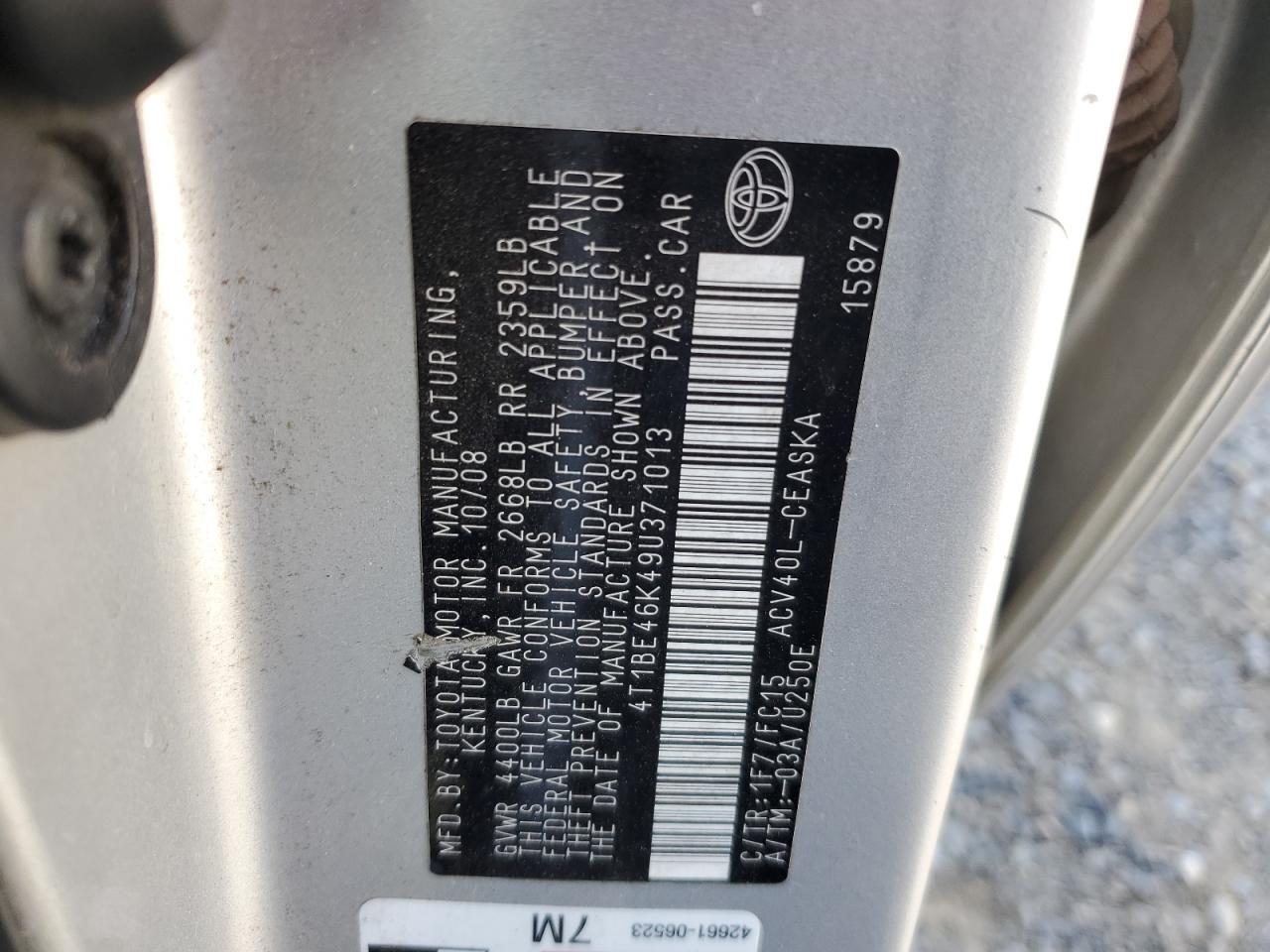 2009 Toyota Camry Base VIN: 4T1BE46K49U371013 Lot: 82273555