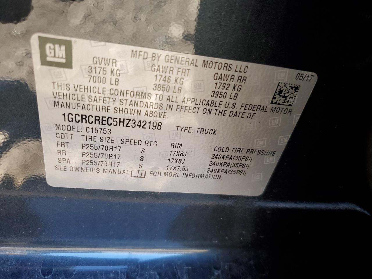 2017 Chevrolet Silverado C1500 Lt VIN: 1GCRCREC5HZ342198 Lot: 85278415