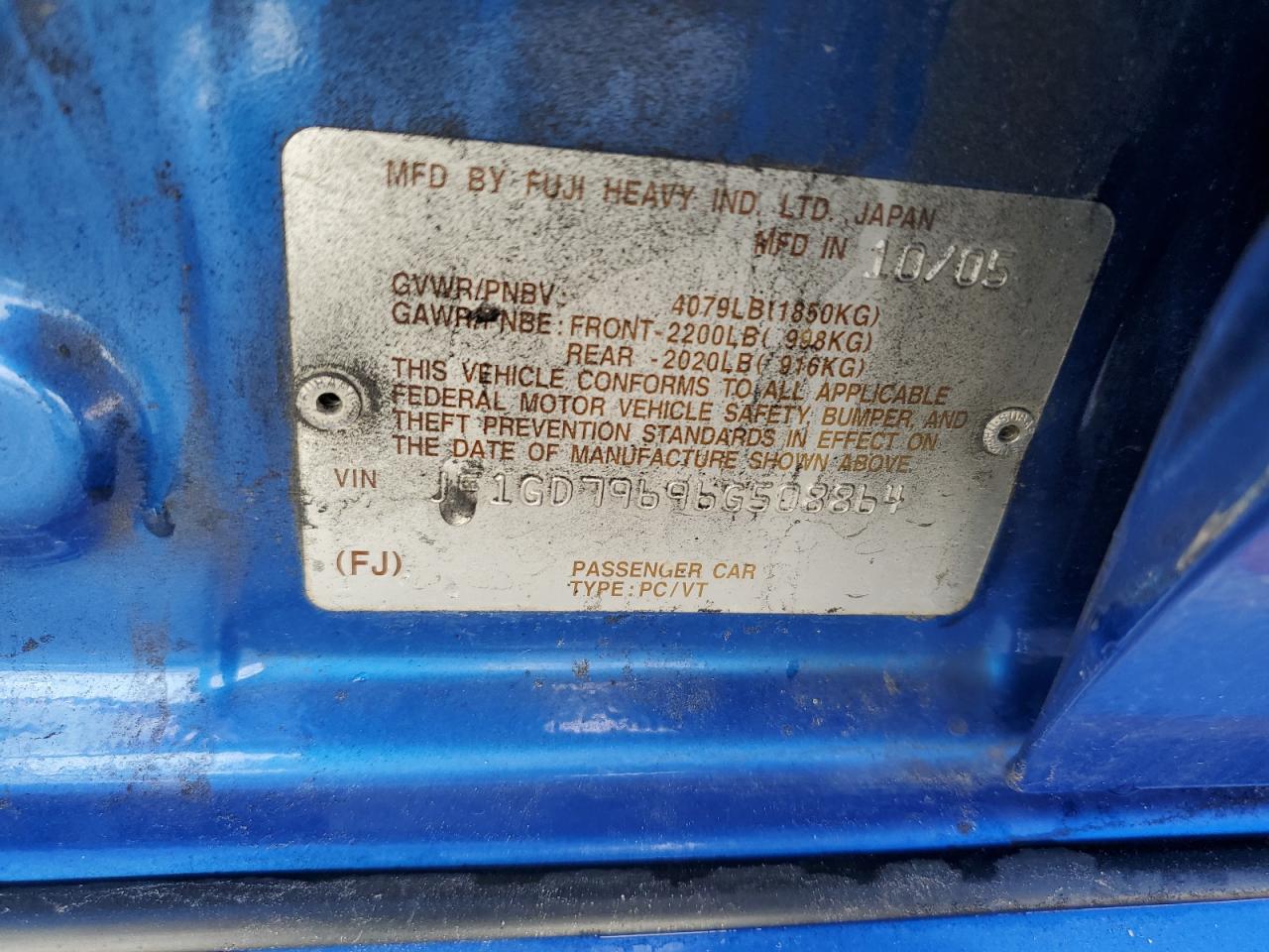 2006 Subaru Impreza Wrx VIN: JF1GD79696G508864 Lot: 87262005