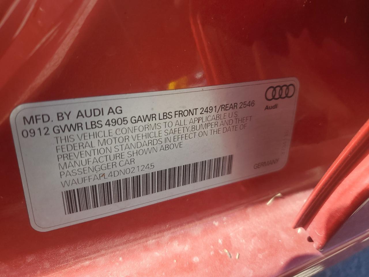 2013 Audi A4 Premium Plus VIN: WAUFFAFL4DN021245 Lot: 86699965