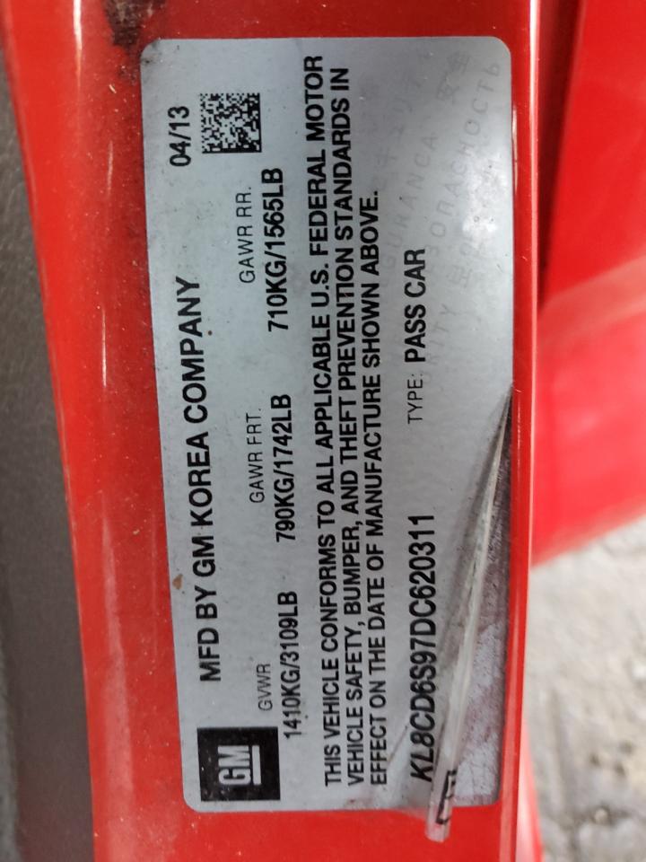 2013 Chevrolet Spark 1Lt VIN: KL8CD6S97DC620311 Lot: 84602805