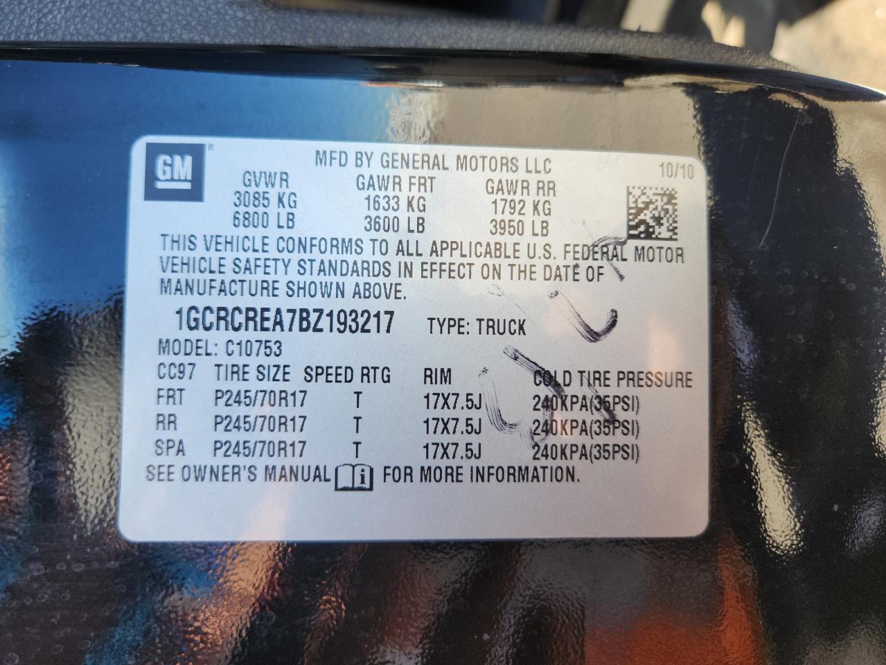 2011 Chevrolet Silverado C1500 Ls VIN: 1GCRCREA7BZ193217 Lot: 85129035