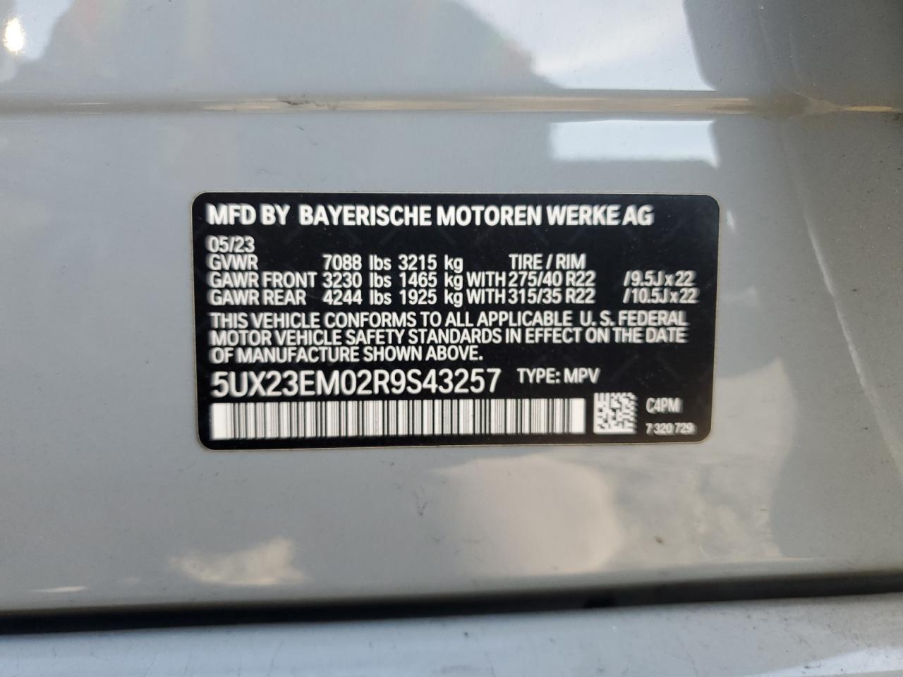 2024 BMW X7 xDrive40I VIN: 5UX23EM02R9S43257 Lot: 90613175