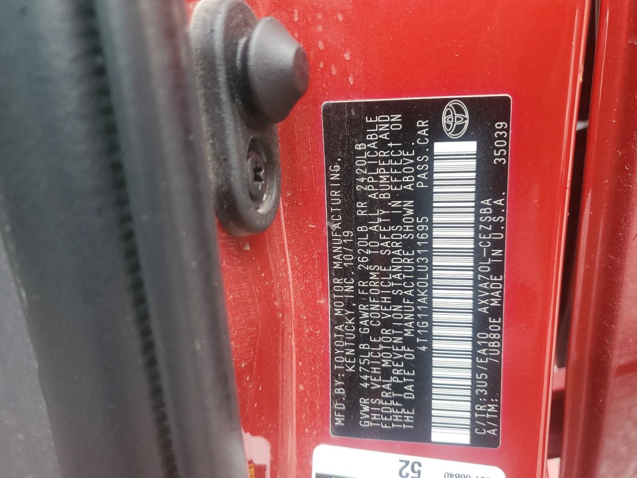 2020 Toyota Camry Se VIN: 4T1G11AK0LU311695 Lot: 82245175