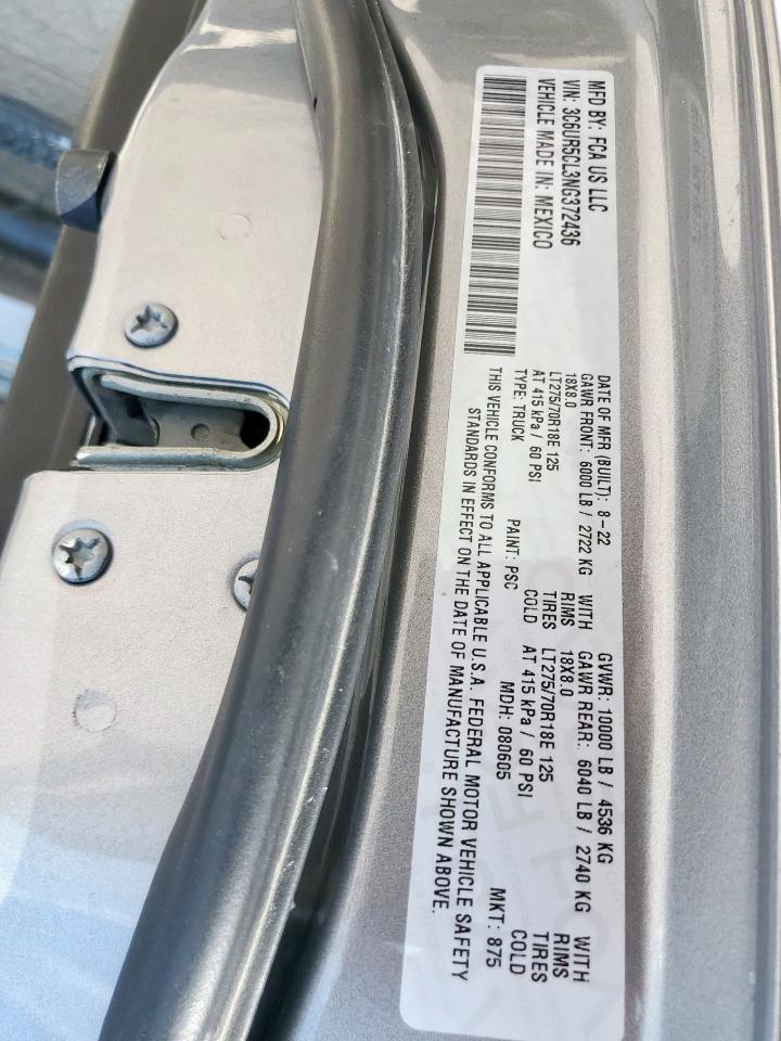 2022 Ram 2500 Tradesman VIN: 3C6UR5CL3NG372436 Lot: 84638185