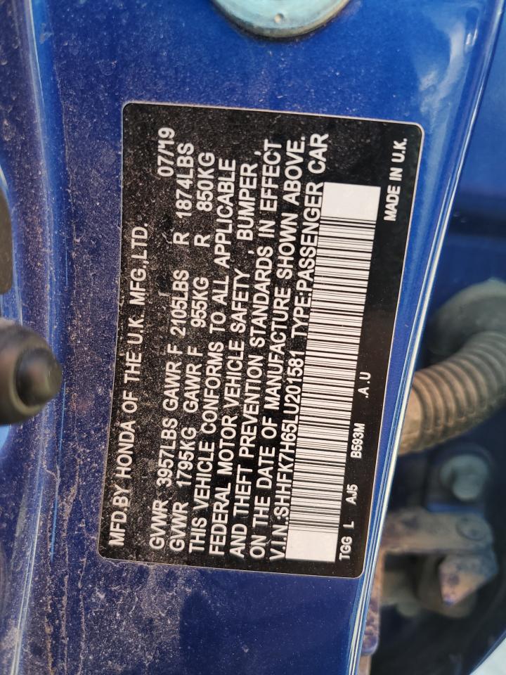 2020 Honda Civic Ex VIN: SHHFK7H65LU201581 Lot: 82490965