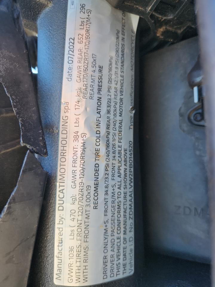 2023 Ducati Multistrada V4 VIN: ZDMAALVW2PB014520 Lot: 82274335