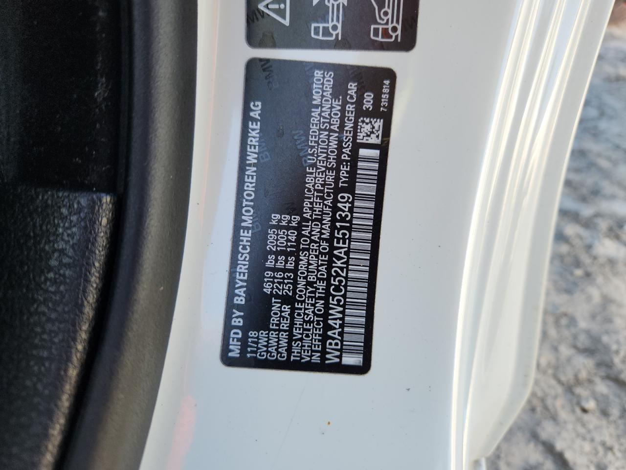 2019 BMW 430Xi VIN: WBA4W5C52KAE51349 Lot: 87016815