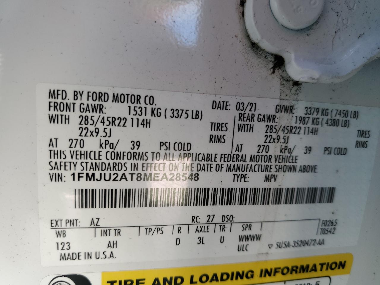 2021 Ford Expedition Limited VIN: 1FMJU2AT8MEA28548 Lot: 86713245