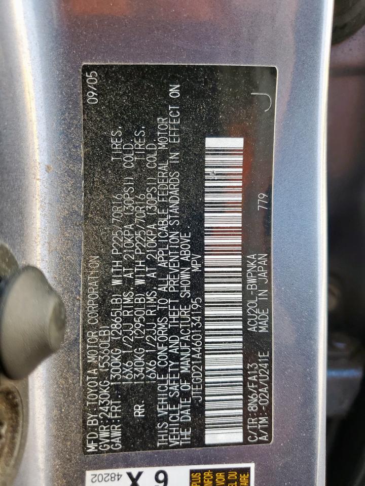 2006 Toyota Highlander VIN: JTEGD21A460134195 Lot: 85843635