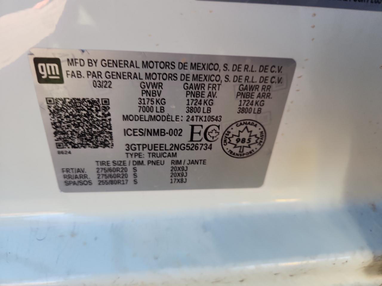 2022 GMC Sierra K1500 At4 VIN: 3GTPUEEL2NG526734 Lot: 82627105