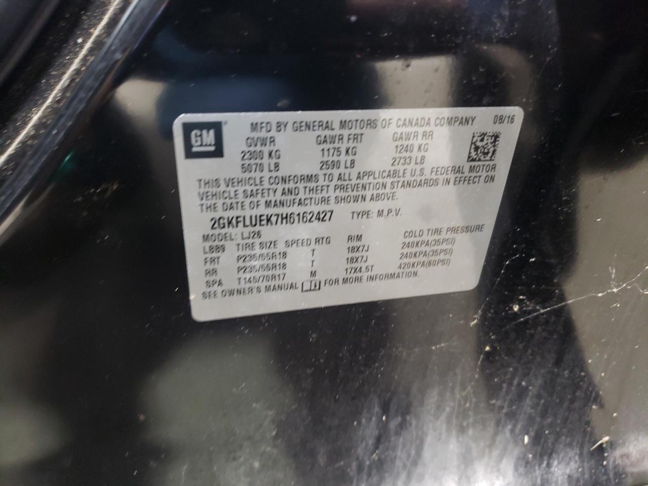 2017 GMC Terrain Slt VIN: 2GKFLUEK7H6162427 Lot: 86525335