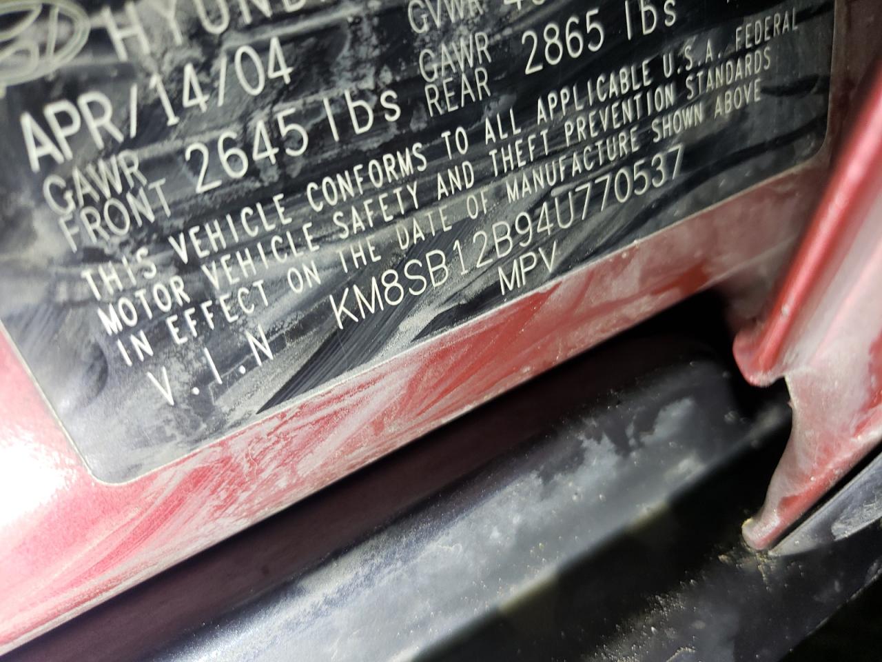 2004 Hyundai Santa Fe Gl VIN: U70537 Lot: 86542375