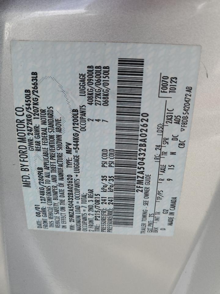 2002 Ford Windstar Lx VIN: 2FMZA50432BA02620 Lot: 86538535