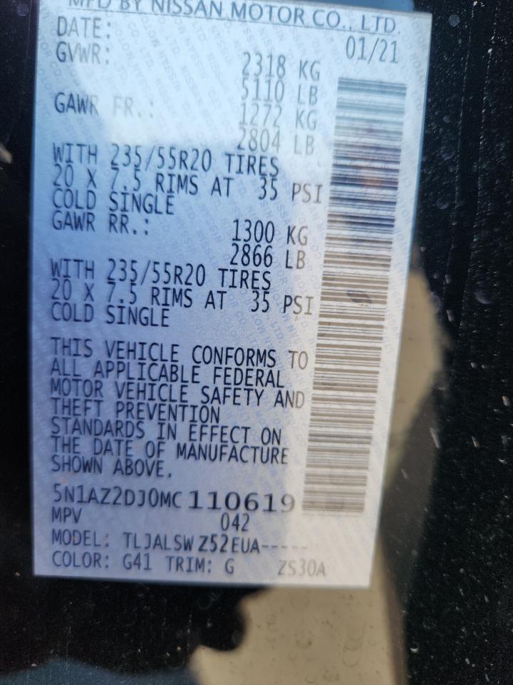 2021 Nissan Murano Platinum VIN: 5N1AZ2DJ0MC110619 Lot: 82599695