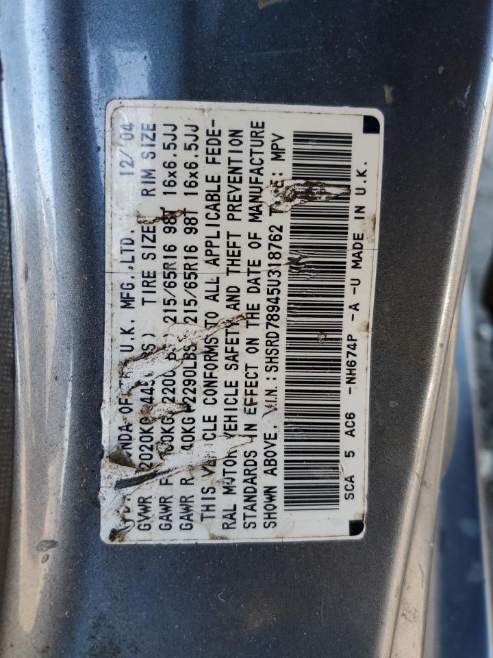 2005 Honda Cr-V Se VIN: SHSRD78945U318762 Lot: 86277955