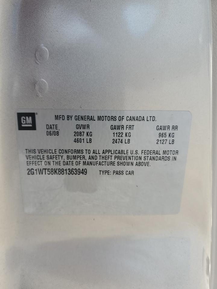 2008 Chevrolet Impala Lt VIN: 2G1WT58K881363949 Lot: 82273845