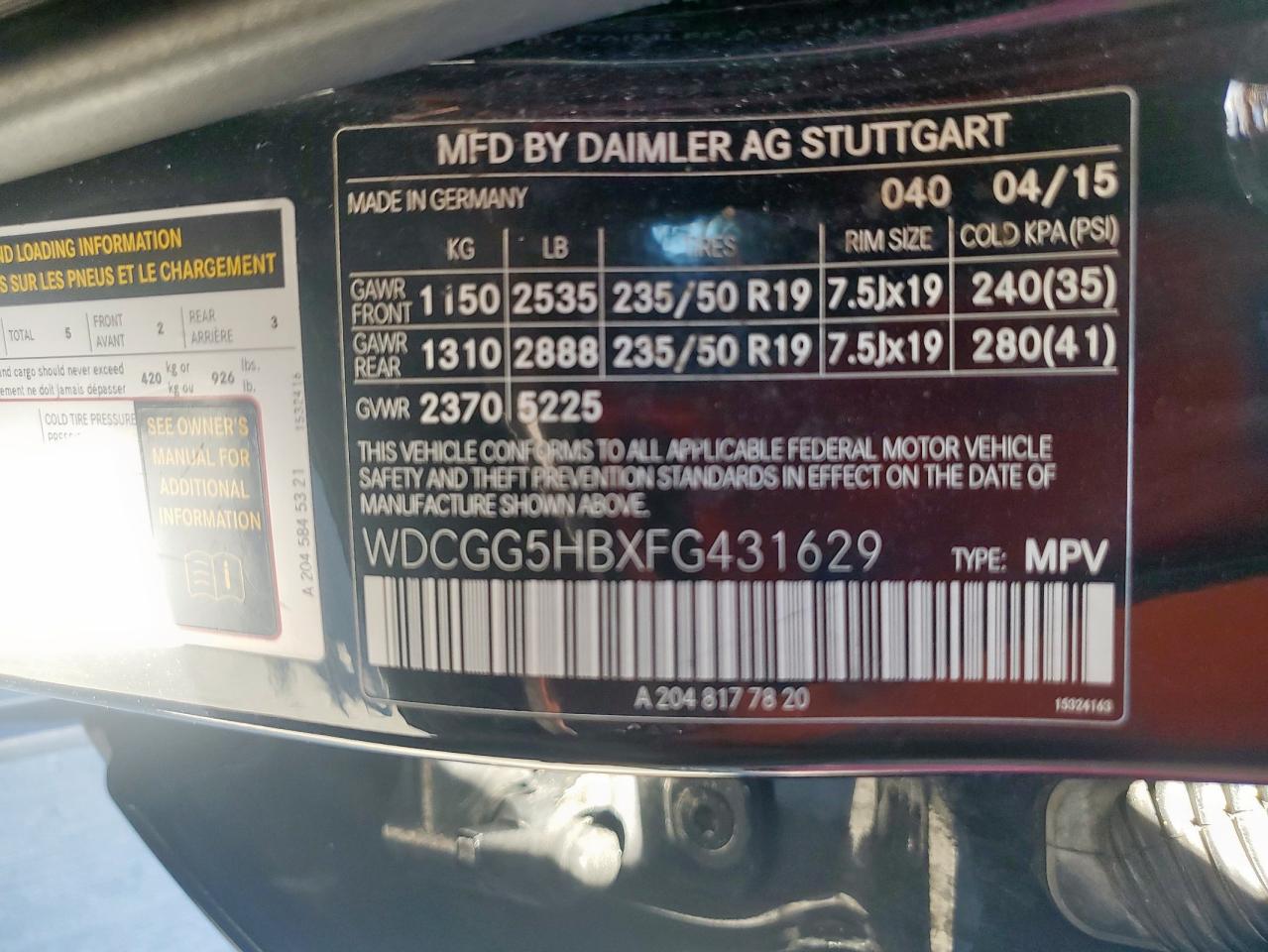 2015 Mercedes-Benz Glk 350 VIN: WDCGG5HBXFG431629 Lot: 86271105