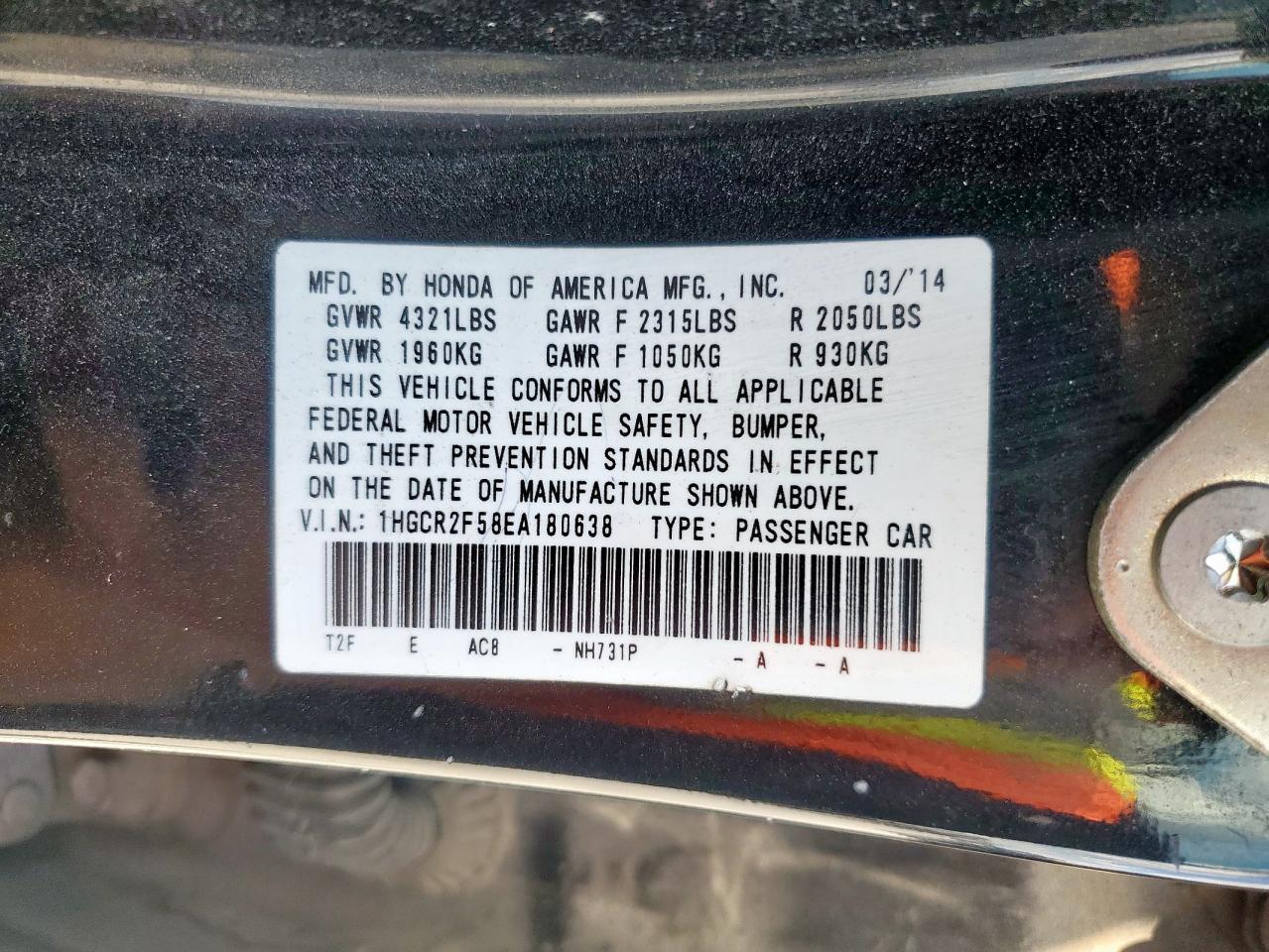 2014 Honda Accord Sport VIN: 1HGCR2F58EA180638 Lot: 85505975