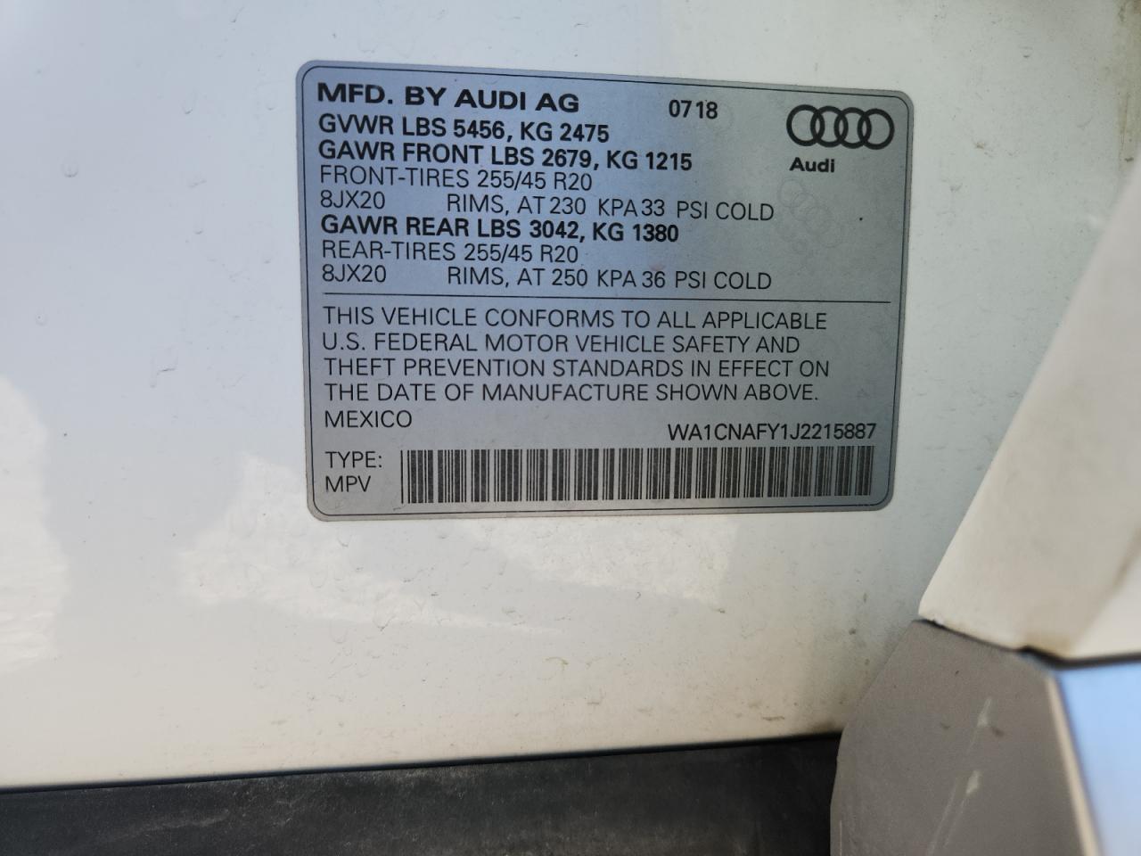 2018 Audi Q5 Prestige VIN: WA1CNAFY1J2215887 Lot: 81941205