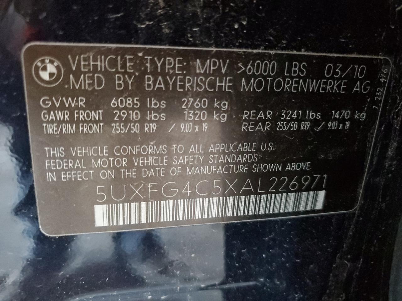 2010 BMW X6 xDrive35I VIN: 5UXFG4C5XAL226971 Lot: 90417015