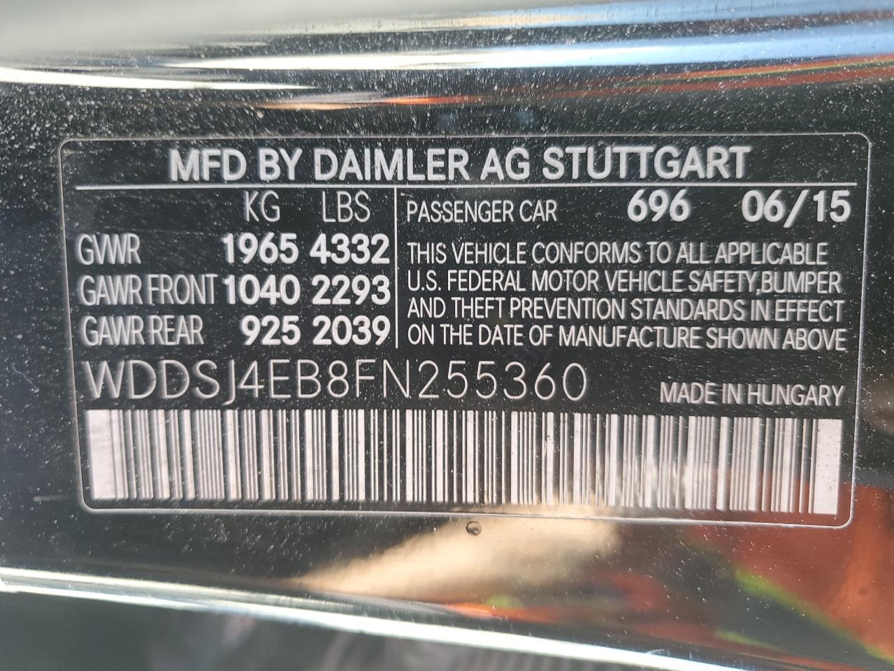 2015 Mercedes-Benz Cla 250 VIN: WDDSJ4EB8FN255360 Lot: 82523465