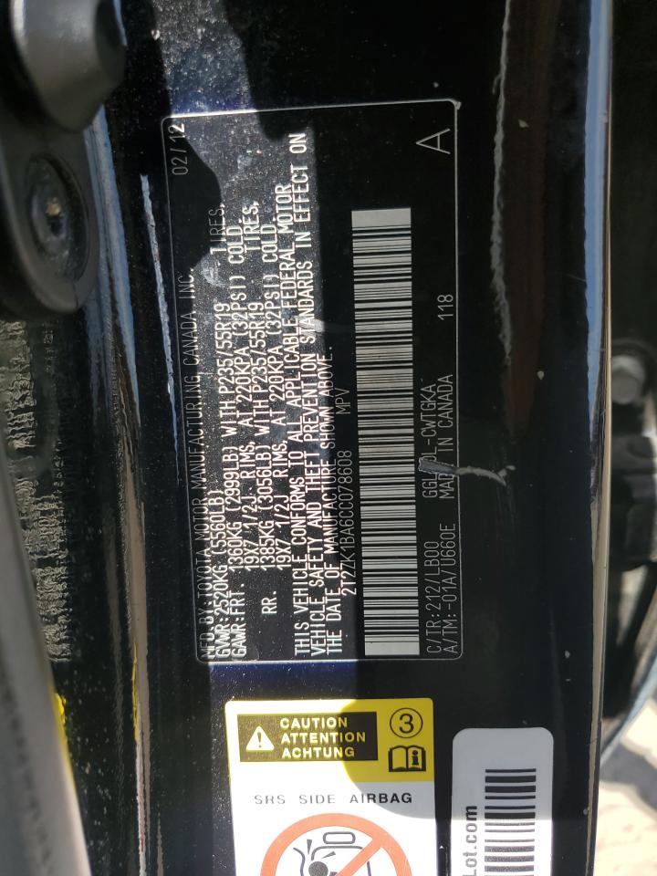 2012 Lexus Rx 350 VIN: 2T2ZK1BA6CC078608 Lot: 82178525