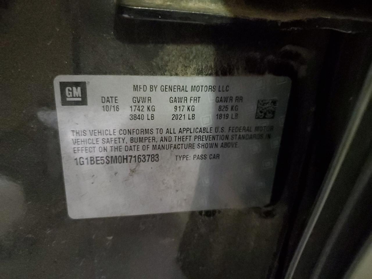 2017 Chevrolet Cruze Lt VIN: 1G1BE5SM0H7163783 Lot: 82705335