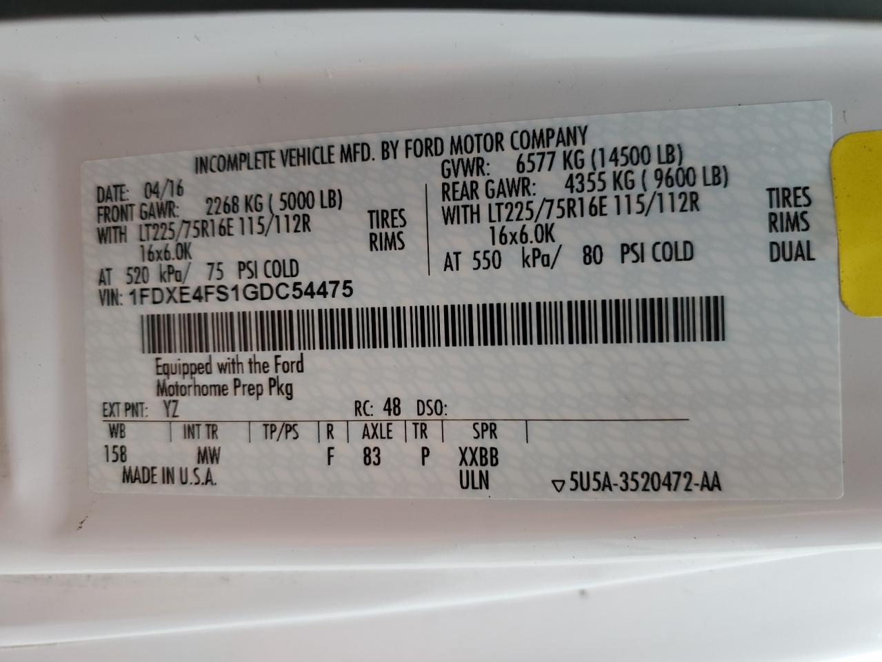 2017 Ford Gulf Stream Quest VIN: 1FDXE4FS1GDC54475 Lot: 85478095