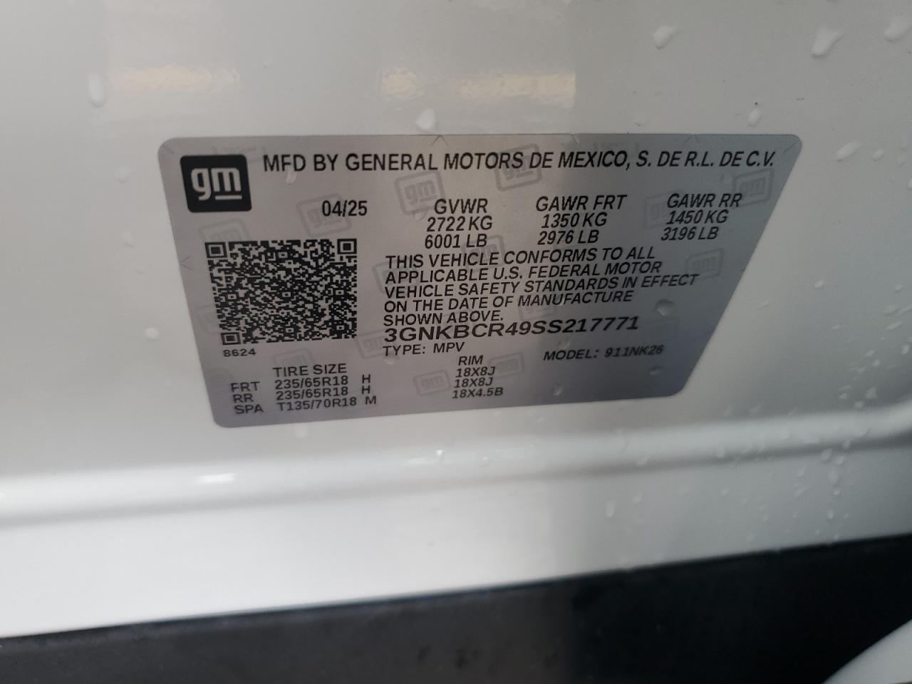 2025 Chevrolet Blazer 2Lt VIN: 3GNKBCR49SS217771 Lot: 81980145