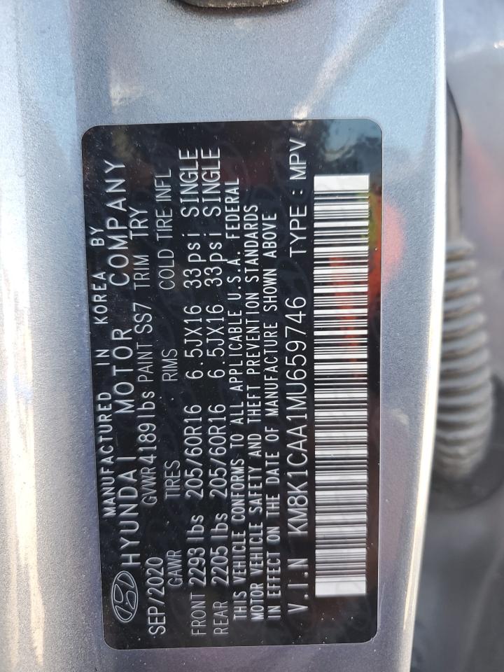 2021 Hyundai Kona Se VIN: KM8K1CAA1MU659746 Lot: 82709485