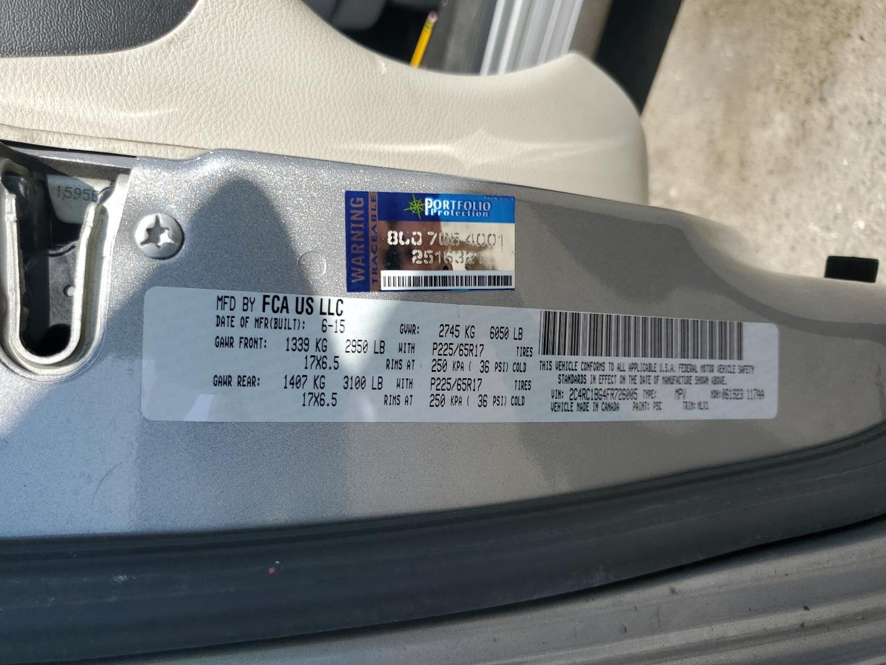 2015 Chrysler Town & Country Touring VIN: 2C4RC1BG4FR726005 Lot: 84837065