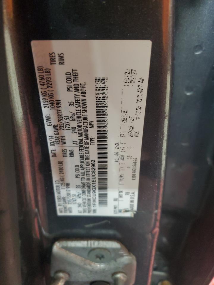 2014 Ford Escape Se VIN: 1FMCU9GX1EUC82962 Lot: 87240995