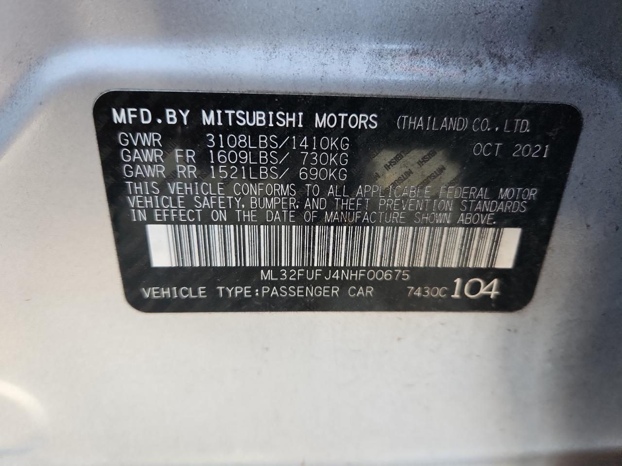 2022 Mitsubishi Mirage G4 Es VIN: ML32FUFJ4NHF00675 Lot: 85947885