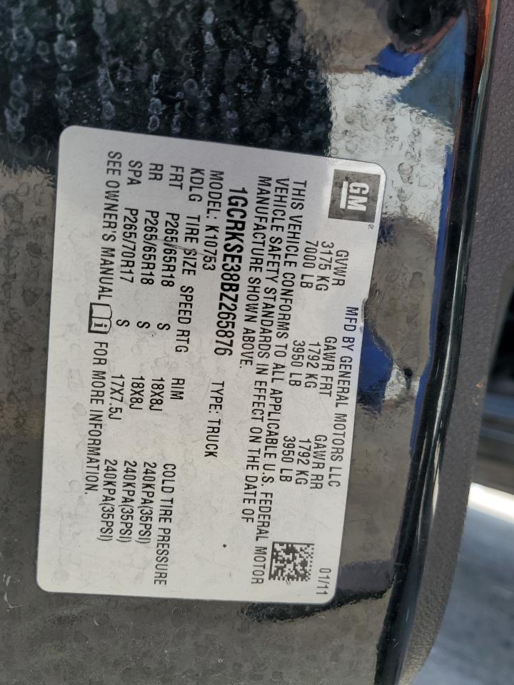 2011 Chevrolet Silverado K1500 Lt VIN: 1GCRKSE38BZ265876 Lot: 85330055