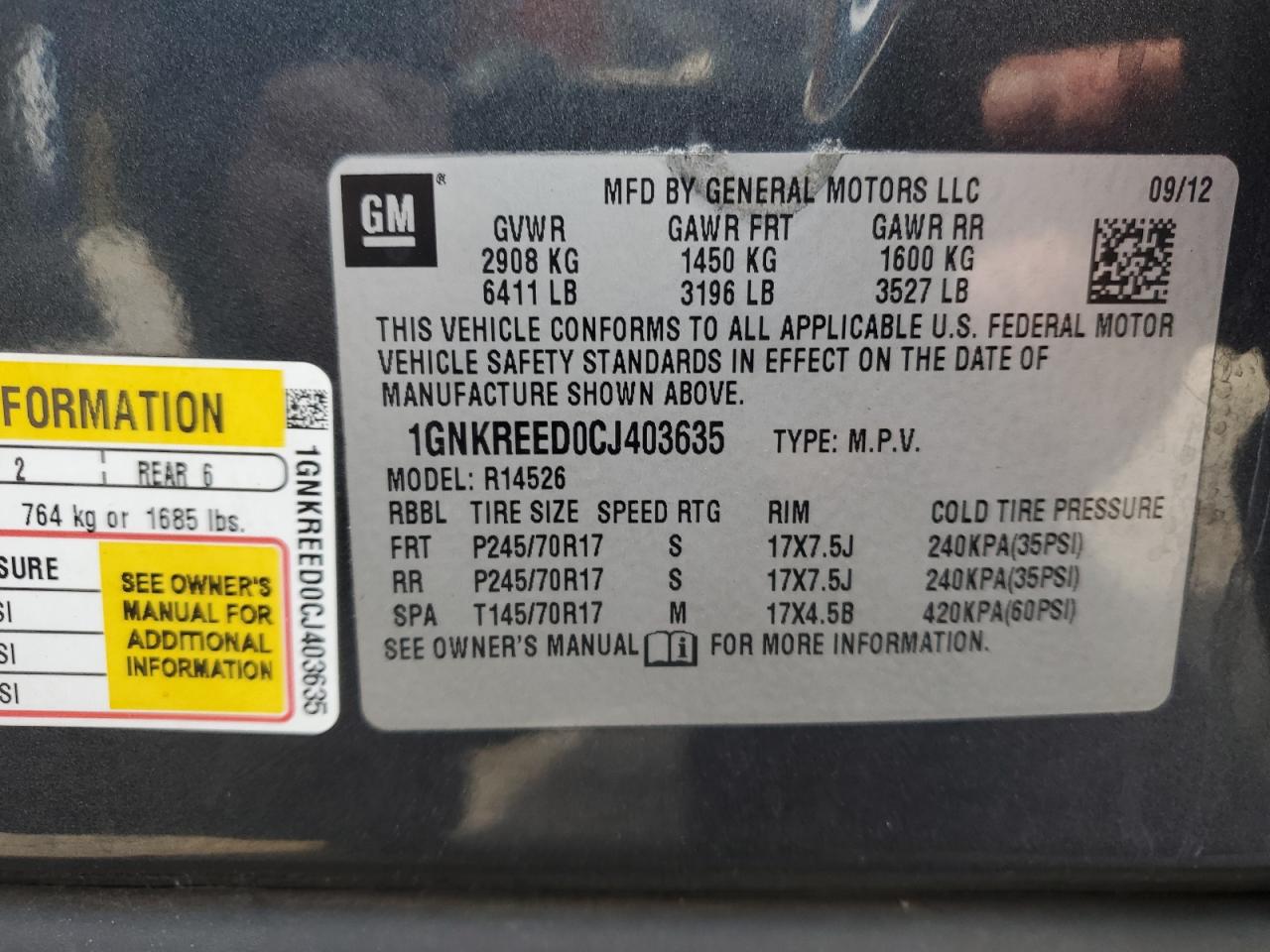 2012 Chevrolet Traverse Ls VIN: 1GNKREED0CJ403635 Lot: 86806265