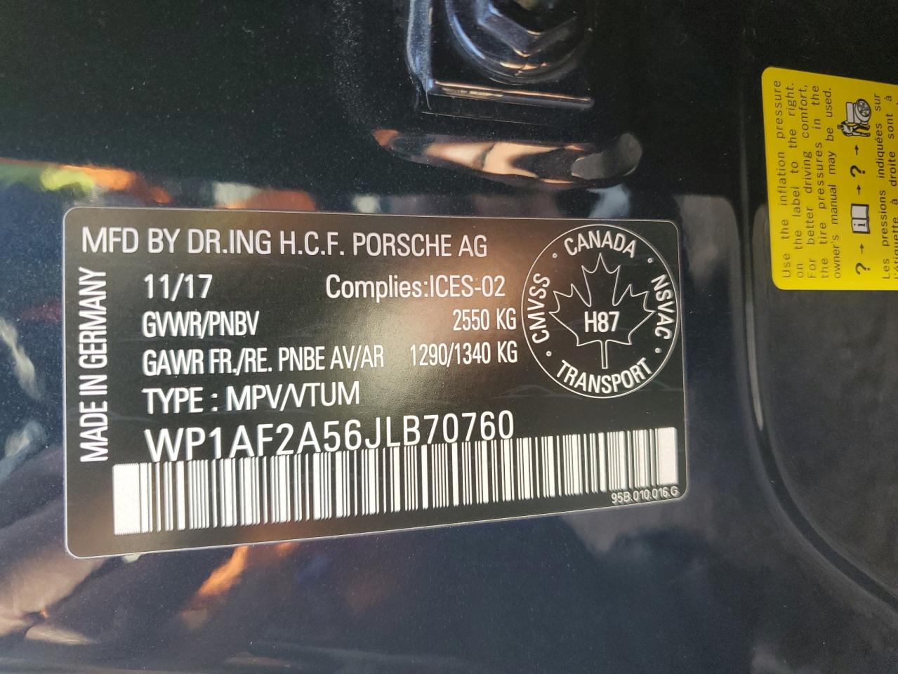 WP1AF2A56JLB70760 2018 Porsche Macan Turbo