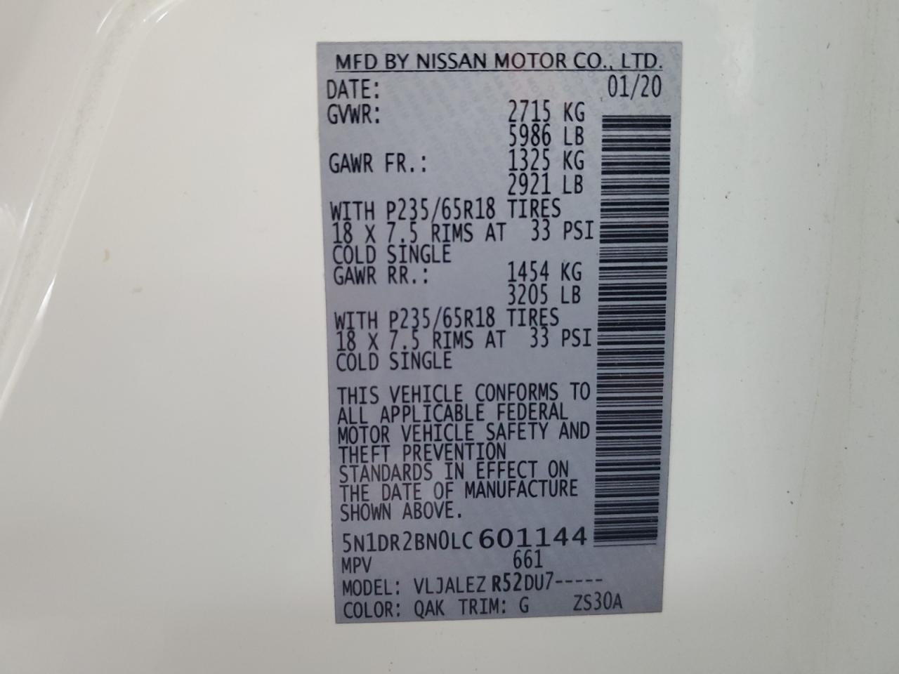 2020 Nissan Pathfinder Sv VIN: 5N1DR2BN0LC601144 Lot: 80756445