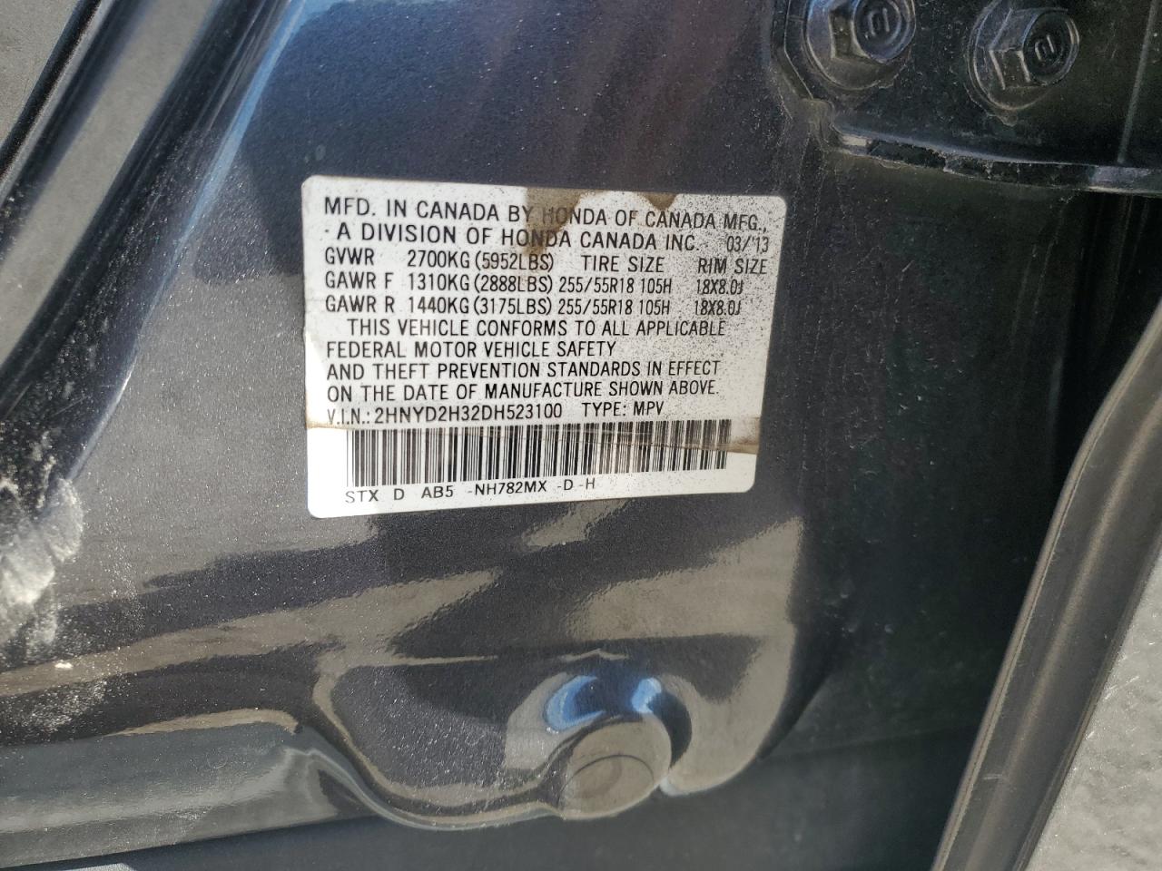 2013 Acura Mdx Technology VIN: 2HNYD2H32DH523100 Lot: 82343945